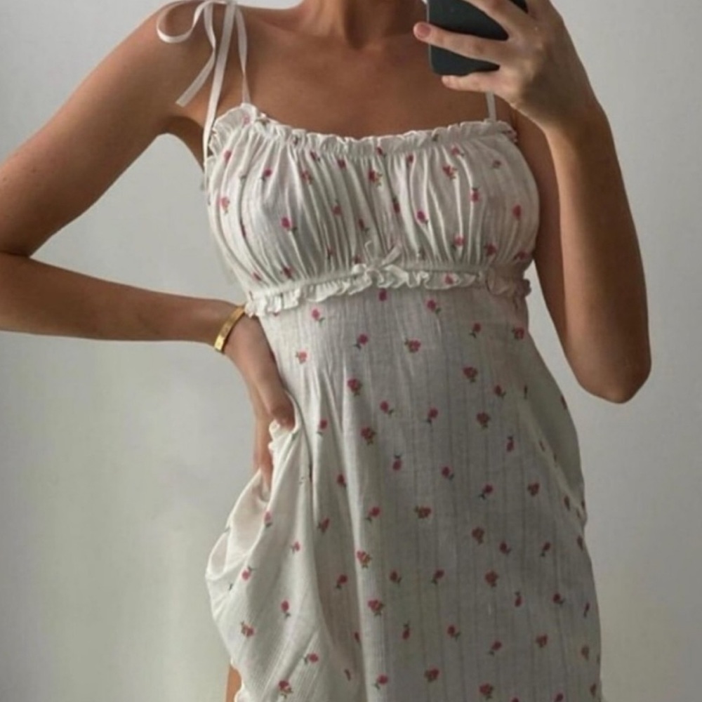 For Love And Lemons Blossom Pointelle Slip Dress White Floral XS NEW - Picture 3 of 10
